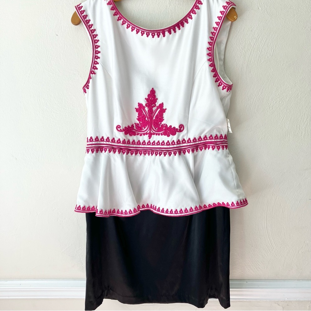 Pearl‎ by Georgina Chapman White Hot Pink Black Peplum Dress